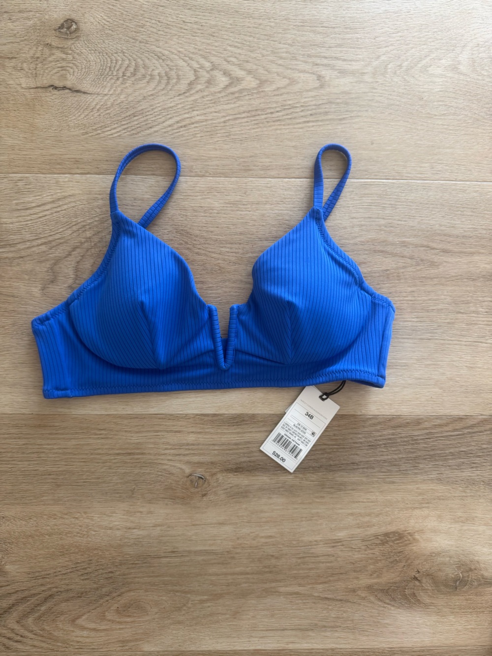 Ribbed V-Wire Blue Bikini Top - Women Swim